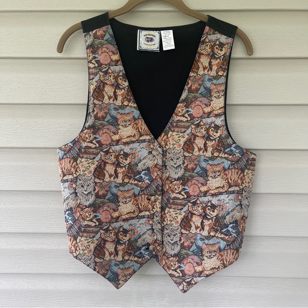 Imaginations Classic Collections Vintage Tapestry Novelty Cat Vest Size M
